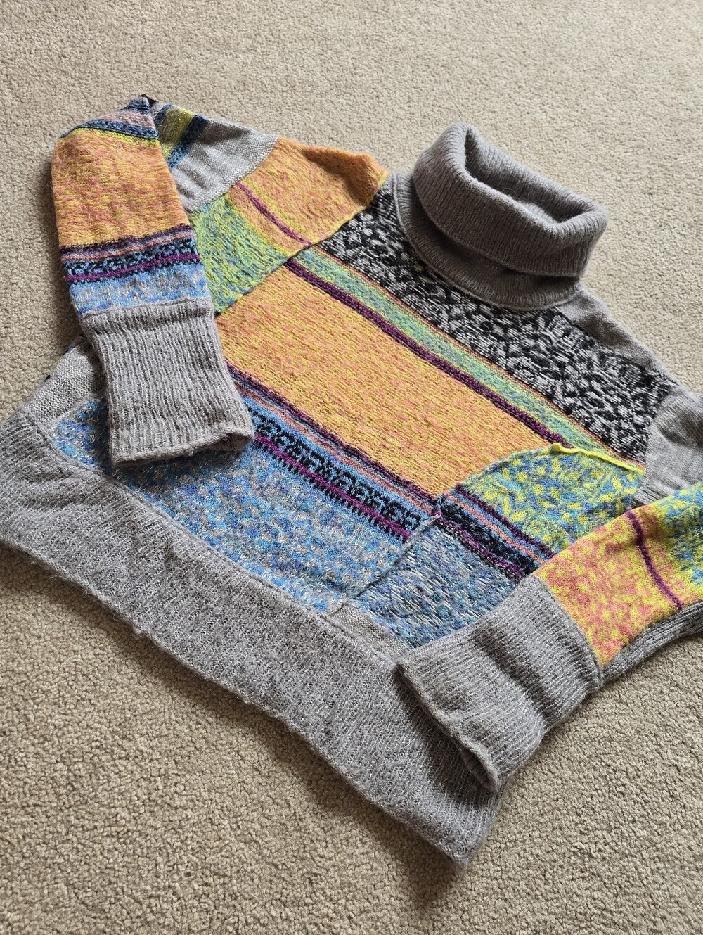 Free People This and That Stripe Multicolor Mix Print Knit Turtleneck Sweater M - Picture 4 of 10